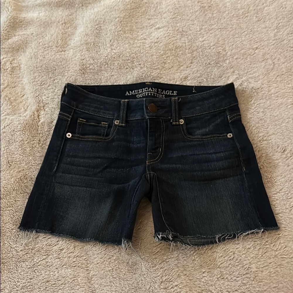 American Eagle Outfitters Blue Jean Shorts with Frayed Hem